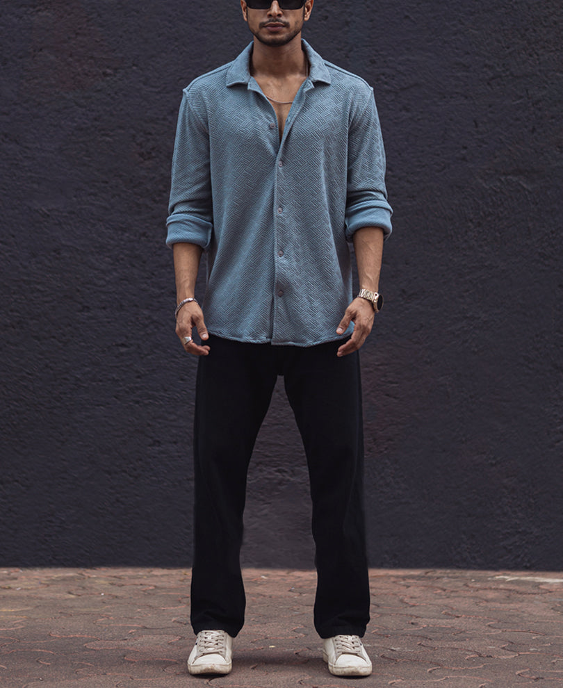 Grey Structured Full Sleeves Shirt