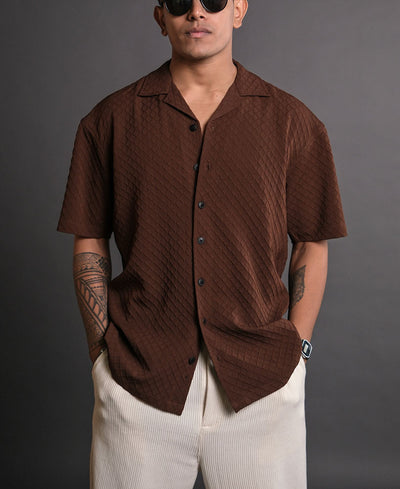 Brown Structured Oversized Half Sleeves Shirt