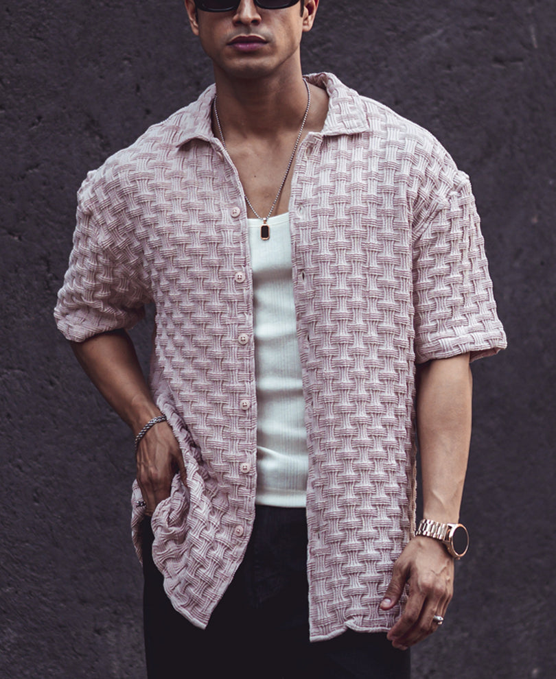 Light Pink Structured Oversized Half Sleeves Shirt