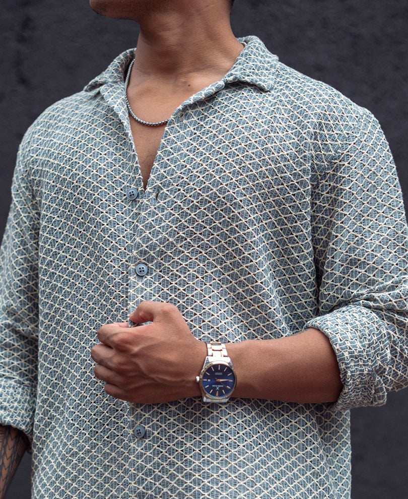 Sky Grey Structured Regular Full Sleeves Shirt