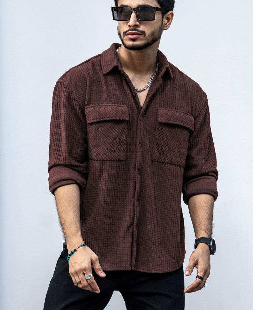 Dark Brown Structured Shacket Oversized Shirt