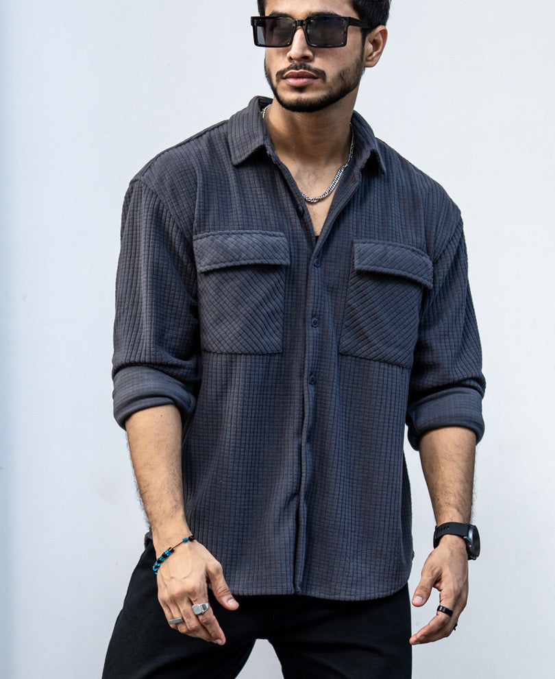 Dark Grey Structured Shacket Oversized Shirt