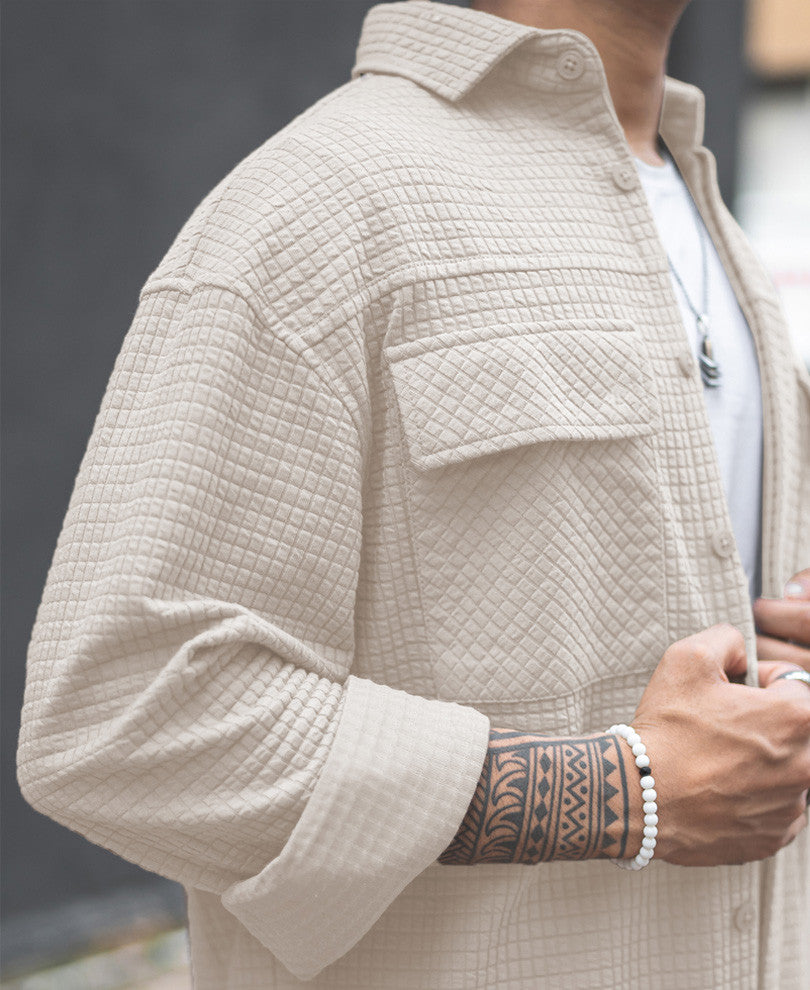 Cream Structured Knit Oversized Shirt