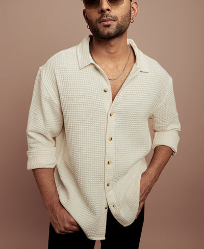 Off White Structured Full Sleeves Shirt