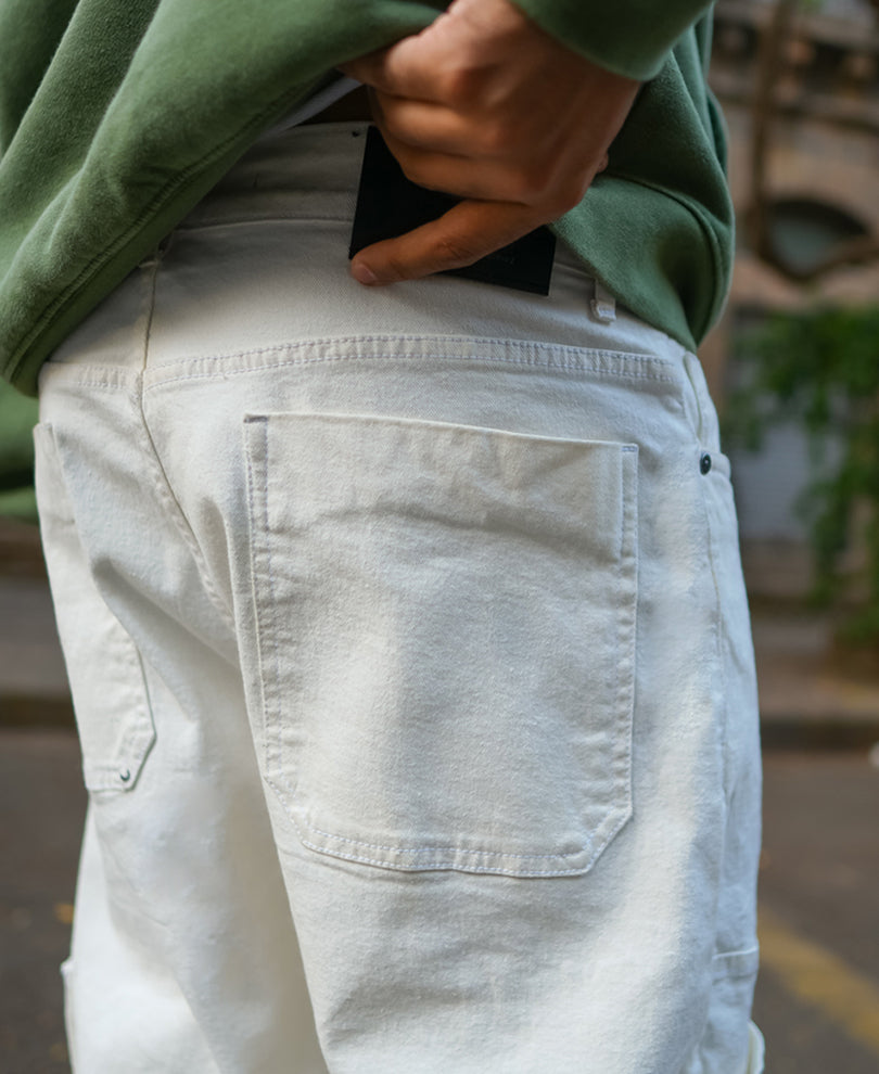 Off White Baggy Fit Patch Pockets Denim Jeans