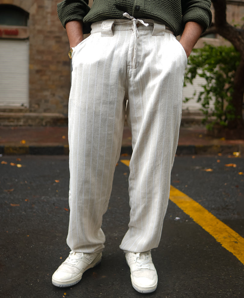 Off White and Beige Baggy Fit Pant