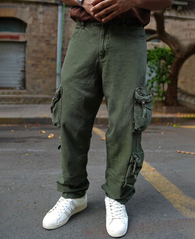 Green Baggy Fit Side Pocket Denim Jeans