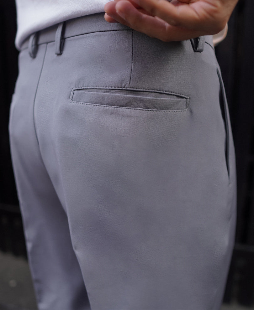 Grey Relaxed Fit Formal Pleated Pant