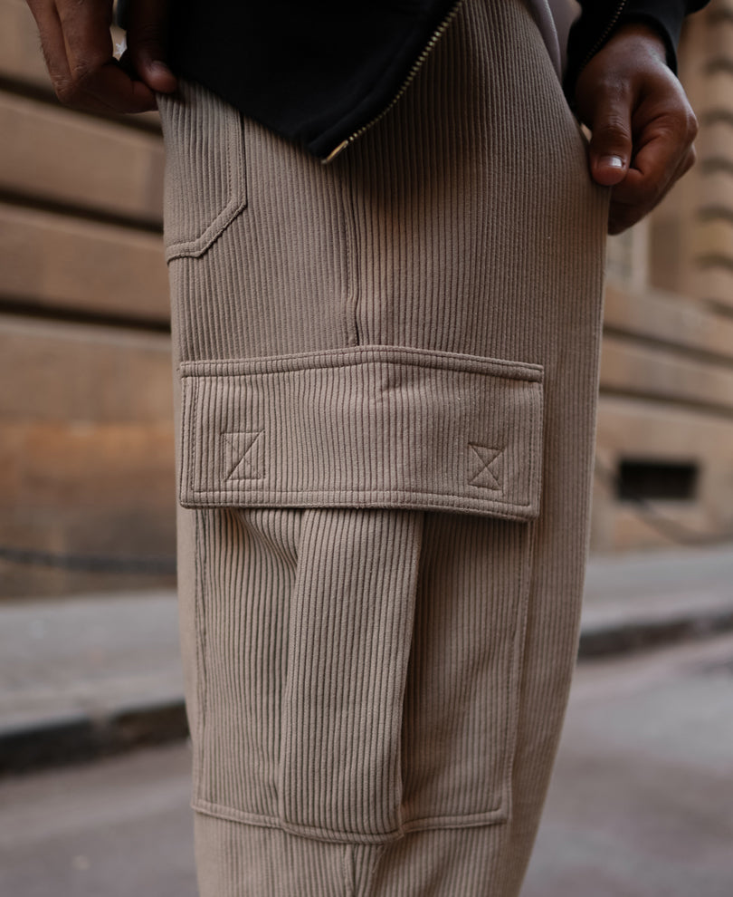 Beige Cargo Pocket Baggy Fit Track Pant