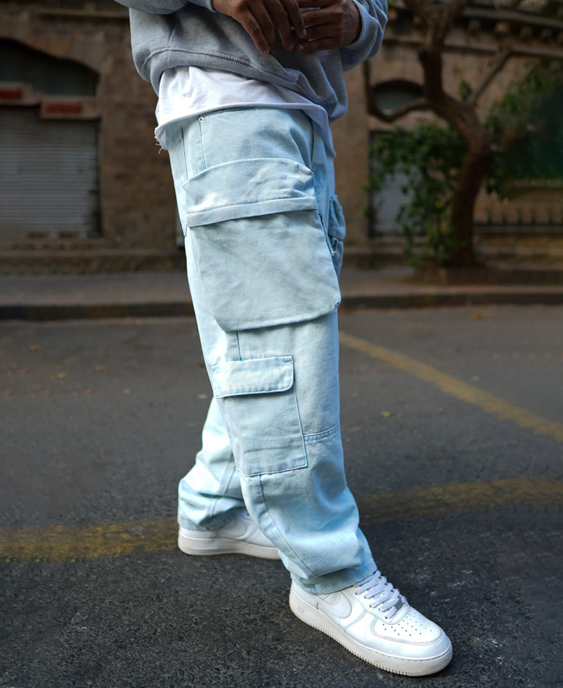 Ice Blue Baggy Fit Denim Jeans