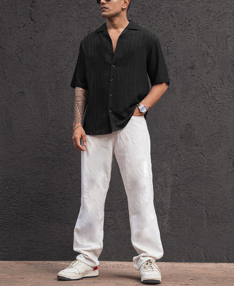 Black Structured Half Sleeves Oversized fit Shirt