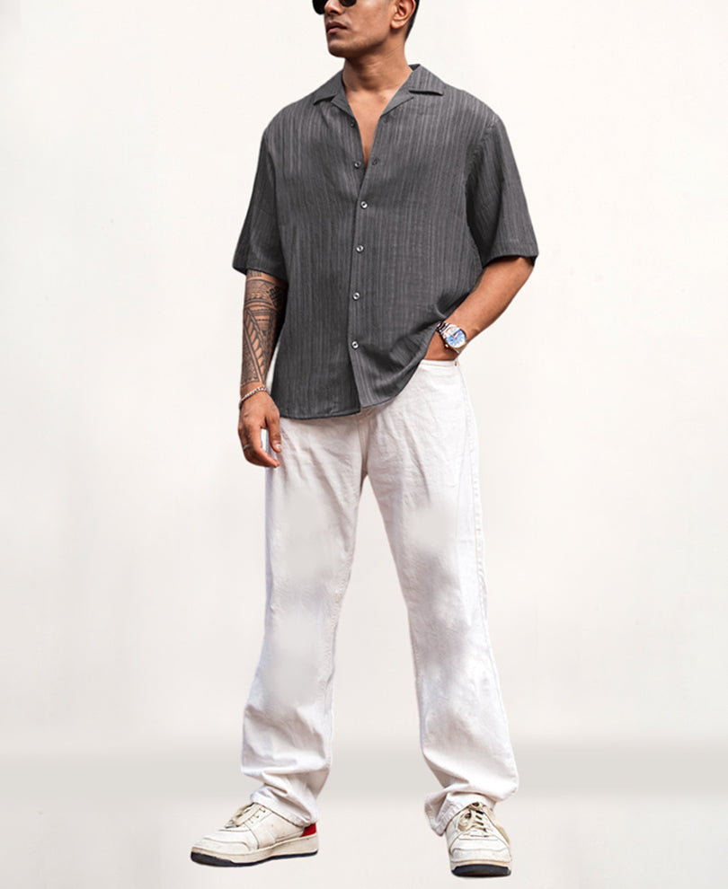 Grey Structured Half Sleeves Oversized fit Shirt