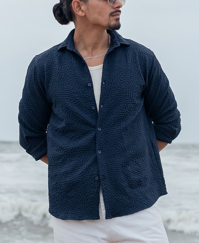 Navy Blue Regular fit Structured Full Sleeves Shirt