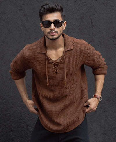 Brown Regular Fit Full Sleeves Shirt