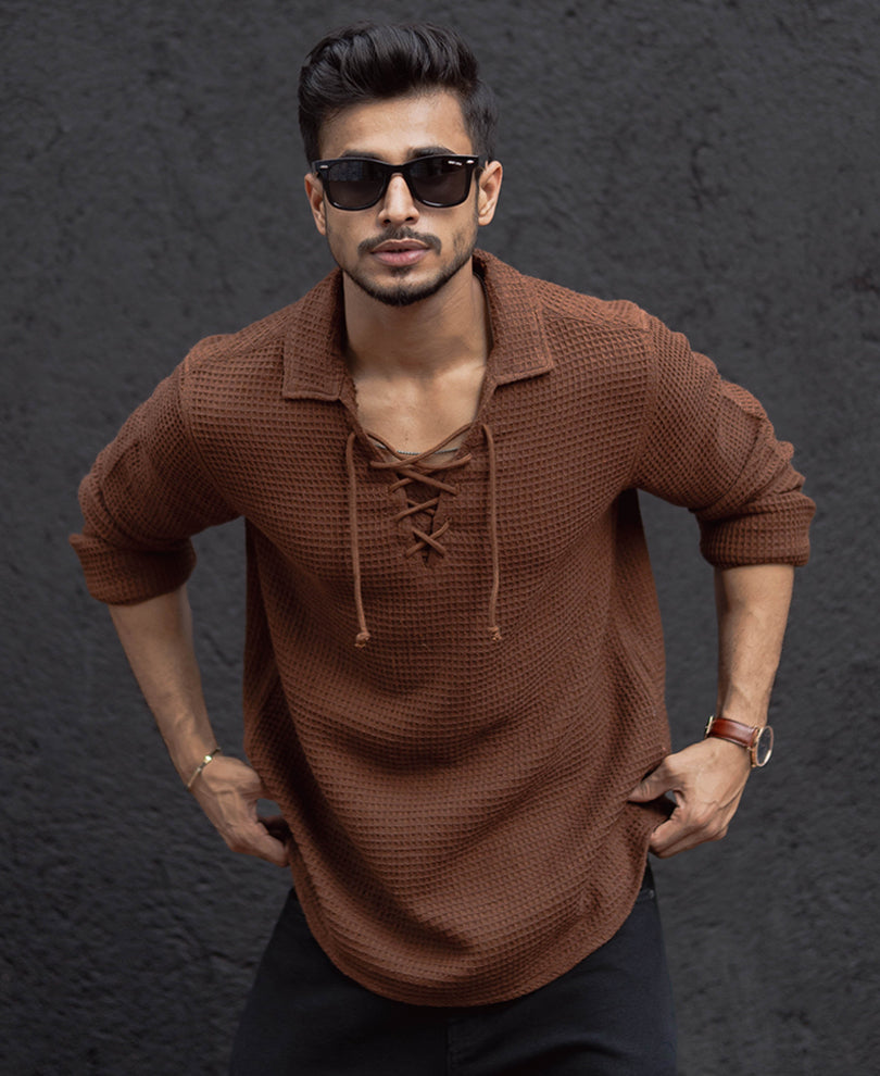 Brown Regular Fit Full Sleeves Shirt