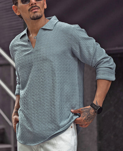 Sky Grey Structured regular fit full sleeves shirt