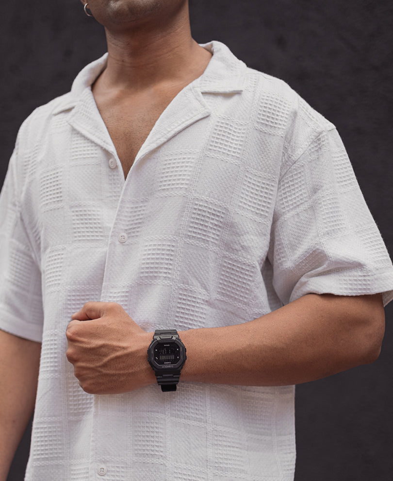 White Textured Oversized Half Sleeve Shirt