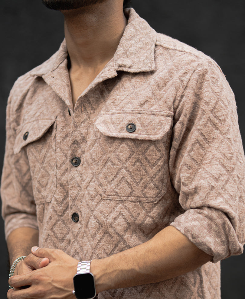 Dark Beige Structured Regular Fit Shirt