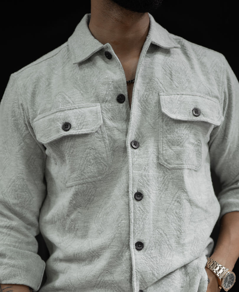 Plain Grey Structured Regular Fit Full Sleeves Shirt