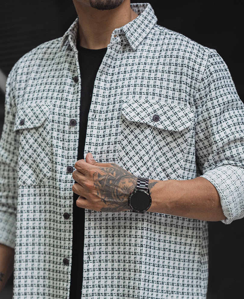 White And Black Small Checks Regular Fit Full Sleeves Shirt