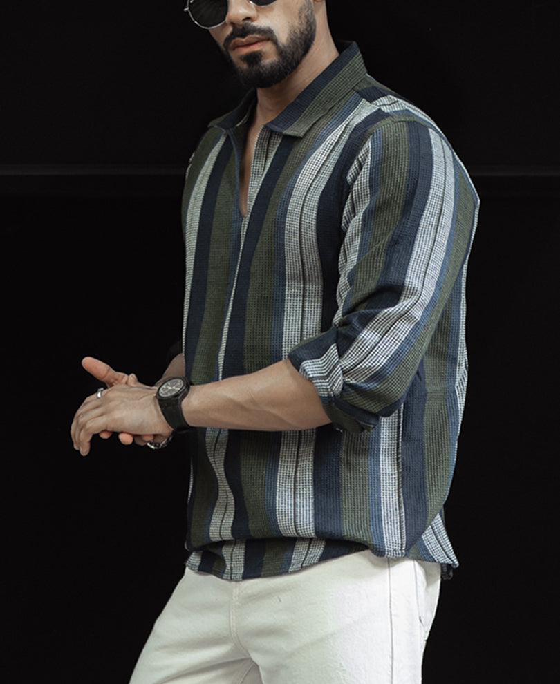 Multi Colour Regular Fit Striped Full Sleeves Shirt