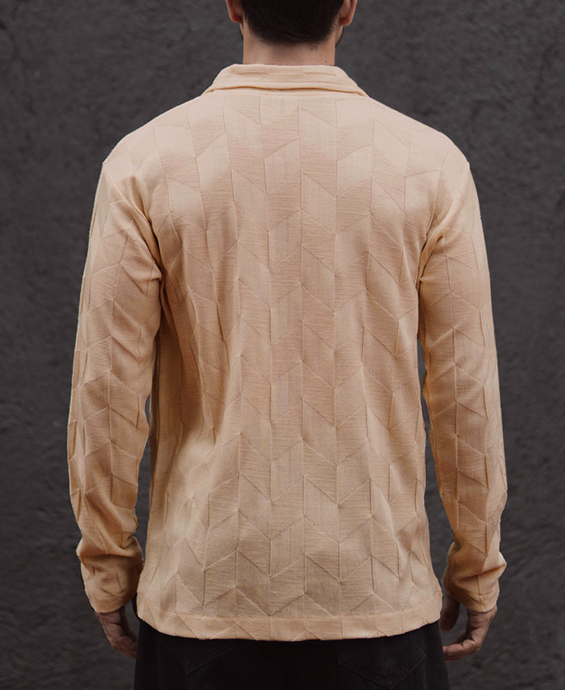 Beige Structured Regular Fit Full Sleeves Shirt