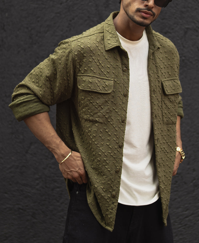 Olive Green Structured Regular Fit Full Sleeves Shirt