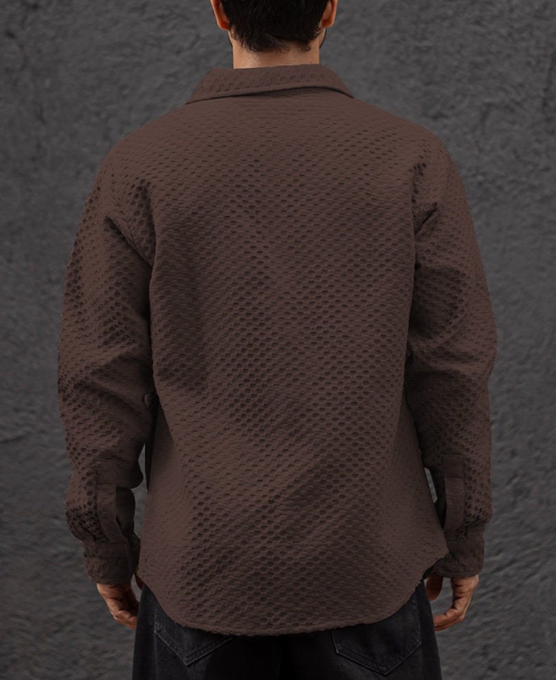 Brown Double Pocket Regular Fit Full Sleeves Shirt
