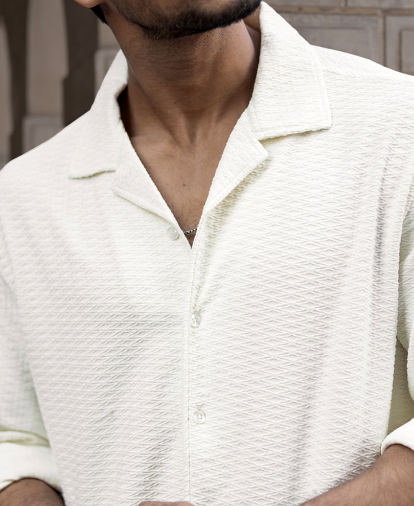 White Structured Full Sleeves Regular Fit Shirt