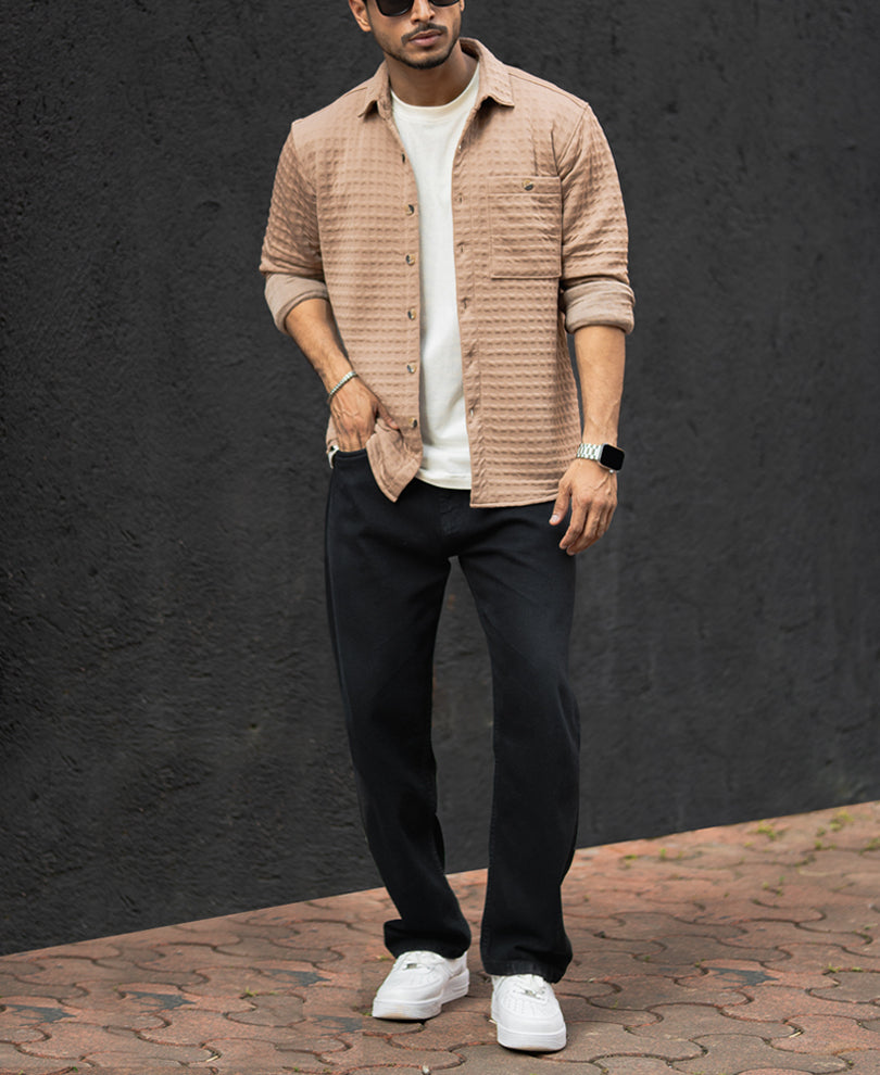 Dark Beige Regular Fit Full Sleeves Shirt