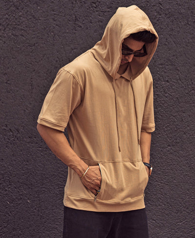 Camel Hoodie Oversized Half Sleeves T Shirt