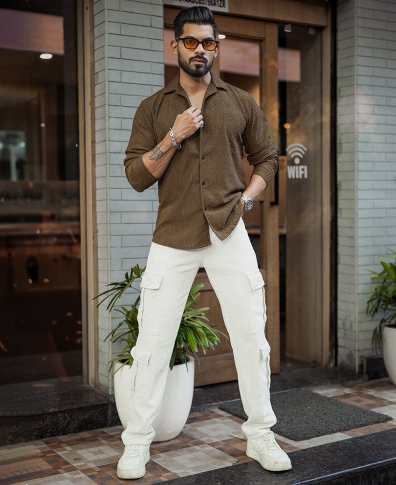 Brown Regular Fit Structured Full Sleeves Shirt