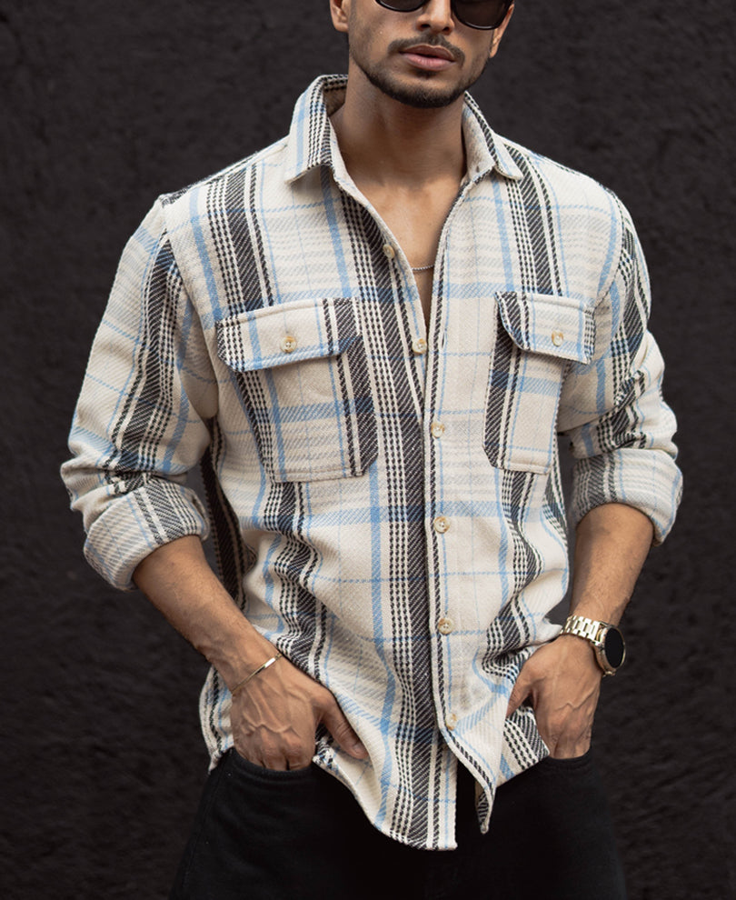 Off-White Checked Regular Fit Full Sleeves Shirt