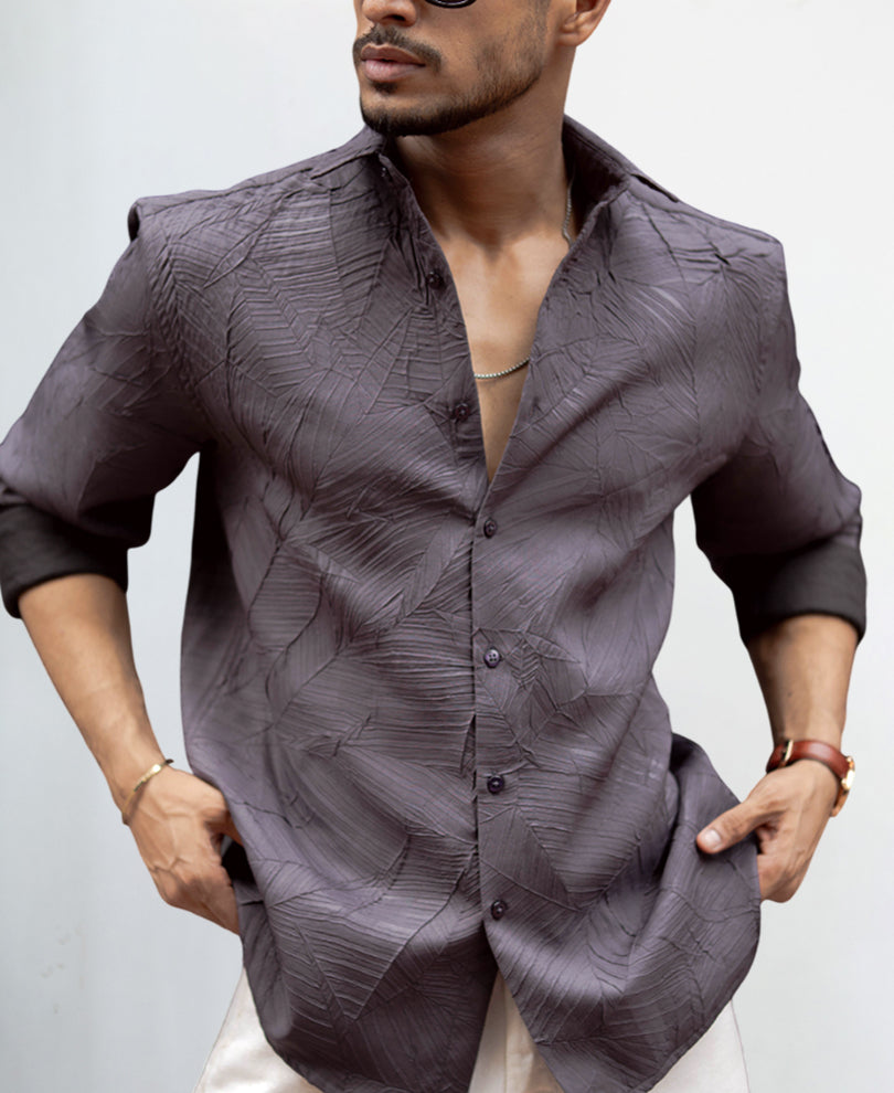 Dark Grey Regular Fit Full Sleeves Shirt.