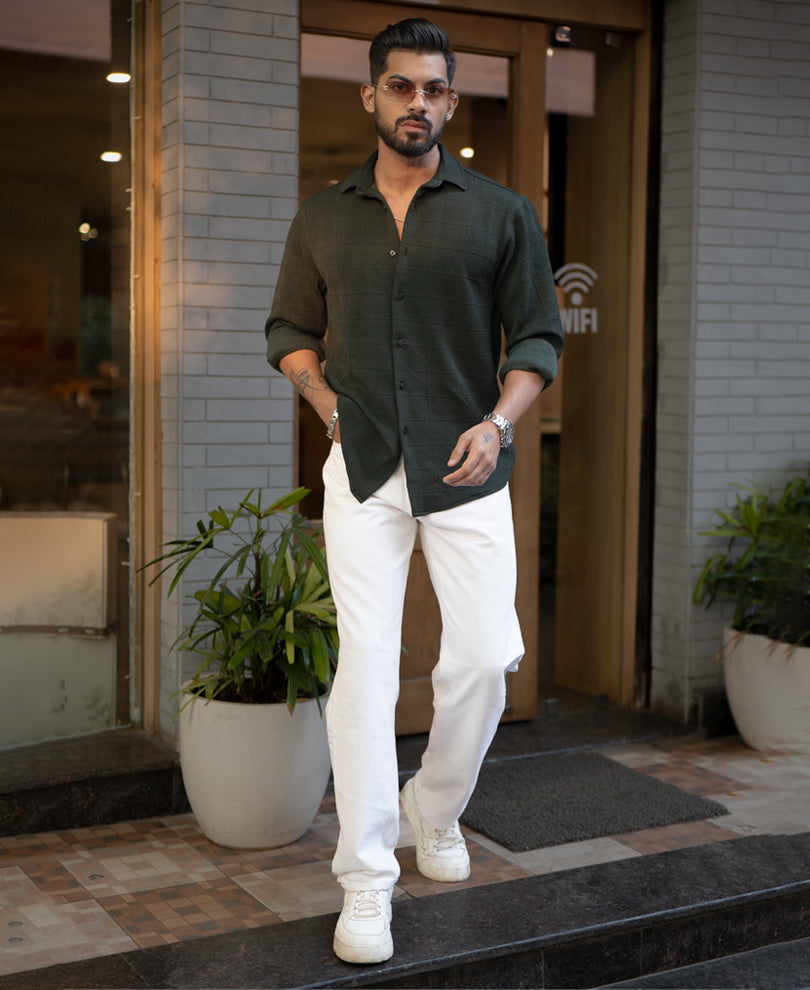 Dark Olive Green Full Sleeves Regular Fit Shirt