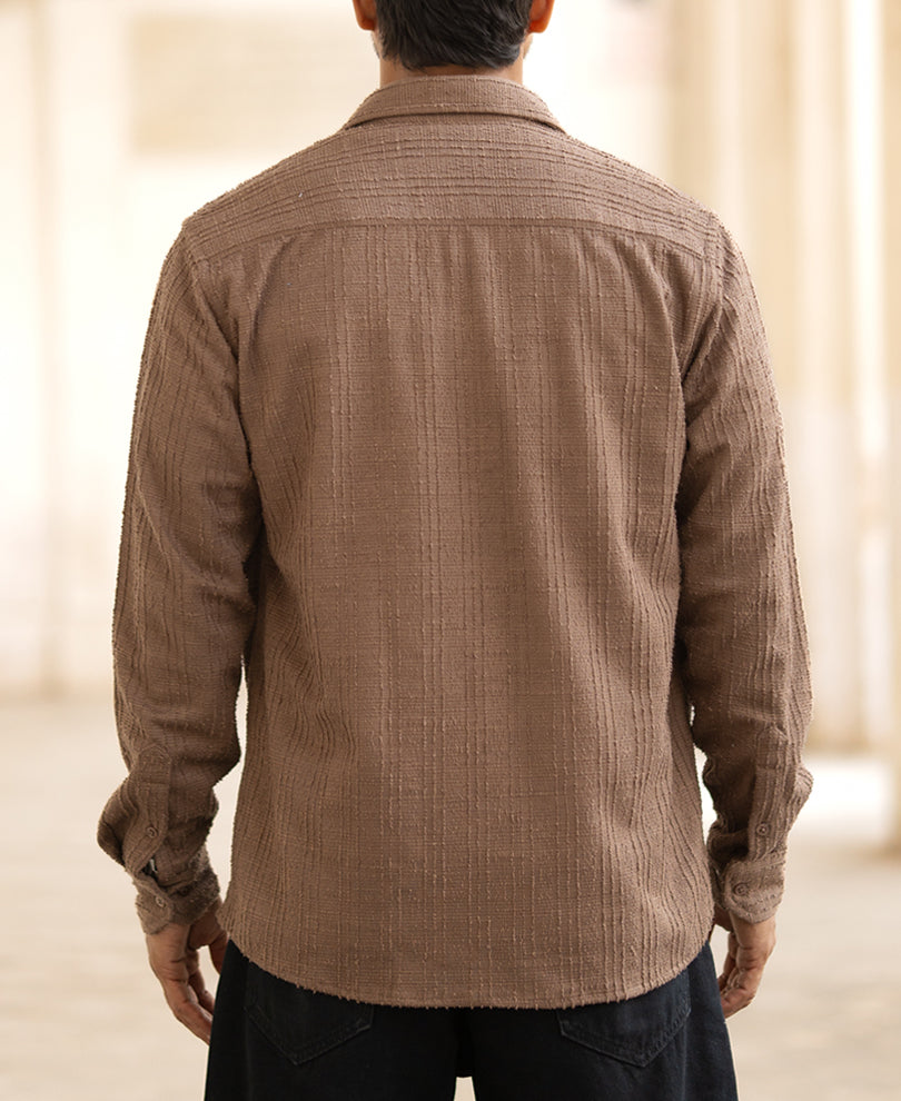 Dark Camel Textured Regular Fit Full Sleeves Shirt