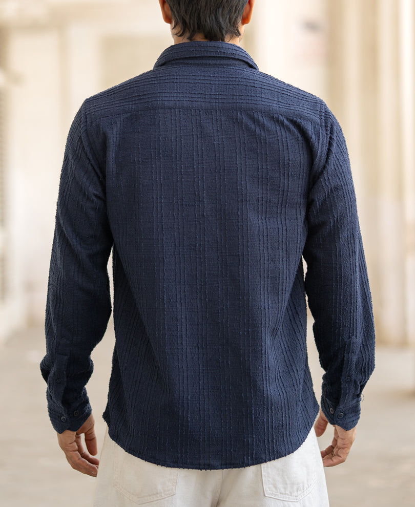 Navy Blue Structured Full Sleeves Shirt