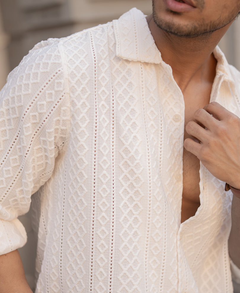 Off-White Structured Regular Fit Full Sleeves Shirt