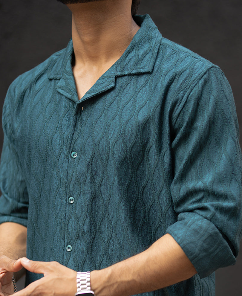Teal Blue Regular Fit Full Sleeves Shirt