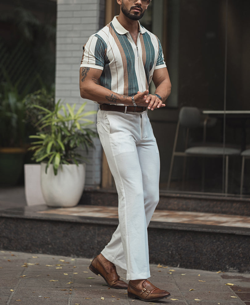 Multicolour Striped Regular Fit Half Sleeves T-Shirt