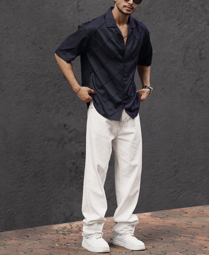 Navy Blue Oversized Half Sleeves Shirt