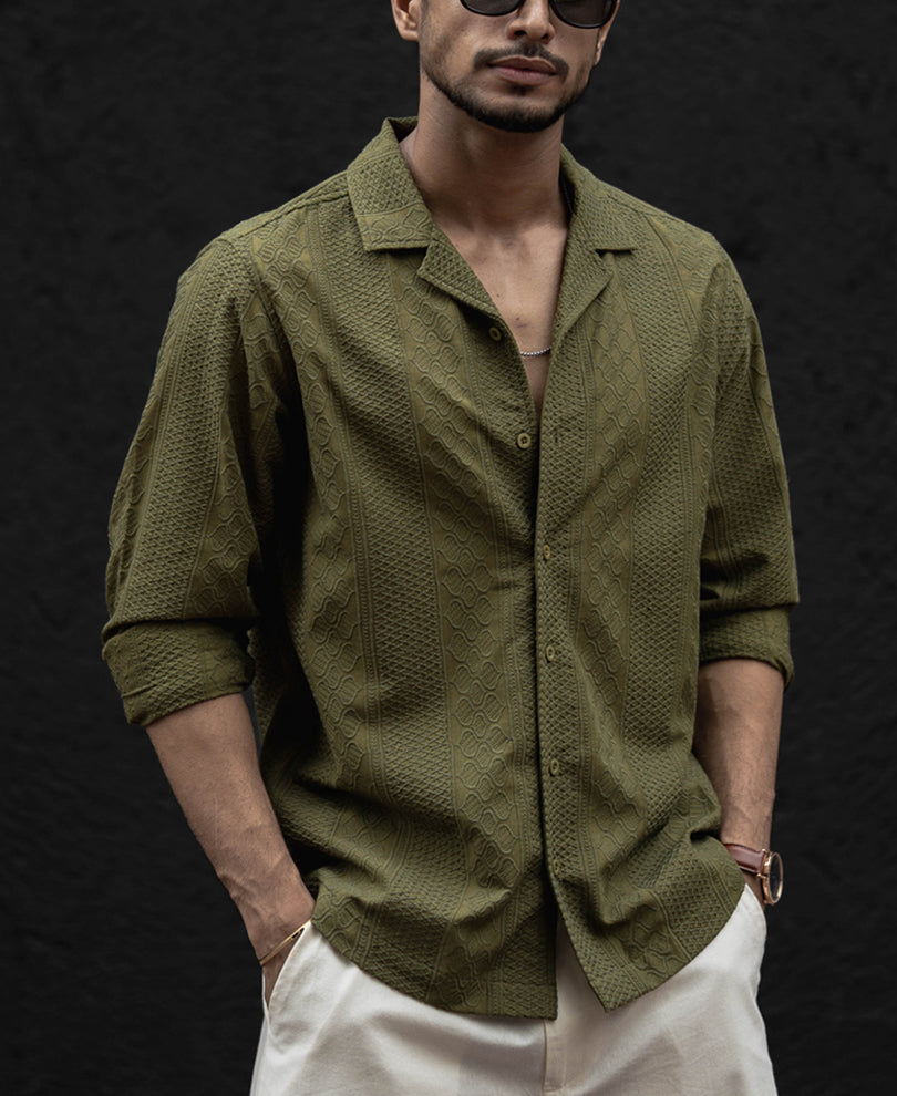 Olive Green Regular Fit Full Sleeves Shirt