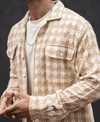 Beige Checks Regular Fit Full Sleeves Shirt