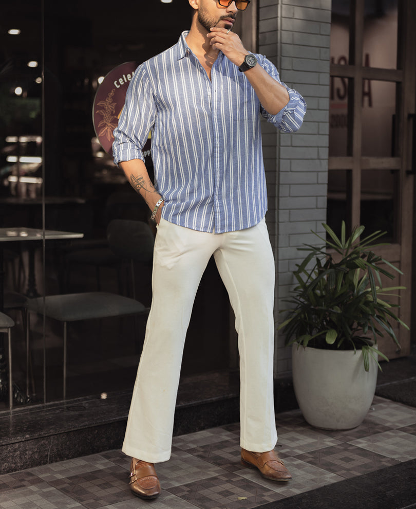 Blue And White Stripes Regular Fit Shirt