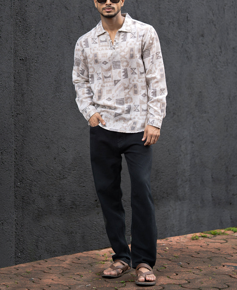 Printed Multi Colour Regular Fit Kurta Style Shirt