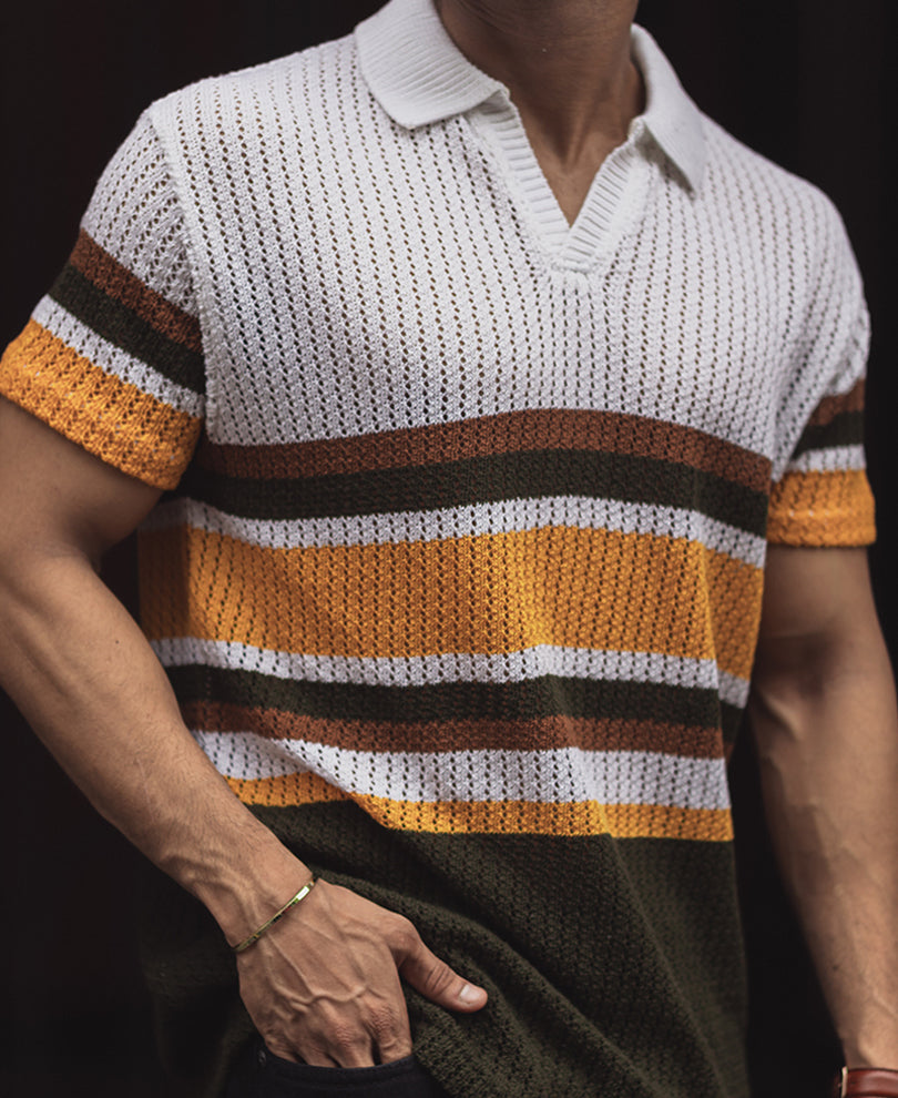 Multi Colour Crochet Regular Fit Half Sleeves T-Shirt