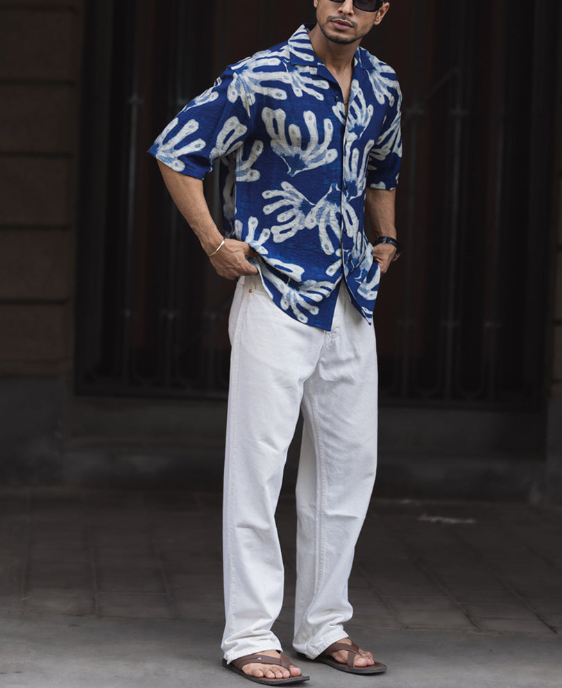 Blue Oversized Half Sleeves Shirt