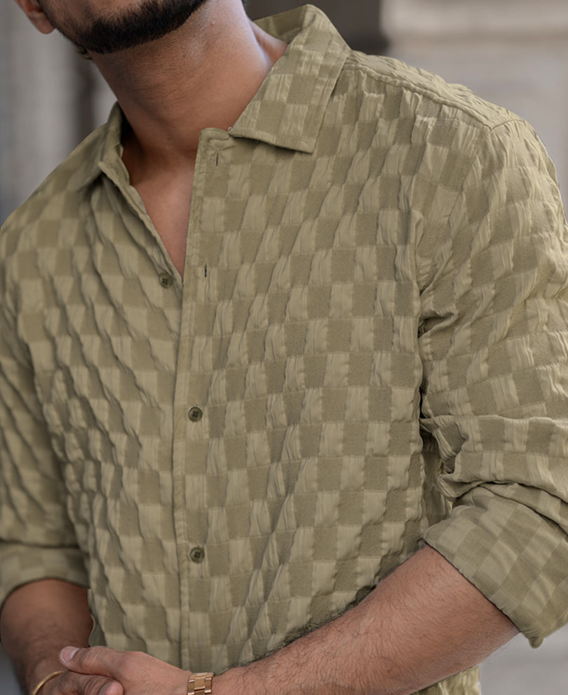 Olive Structured Full Sleeves Regular Fit Shirt