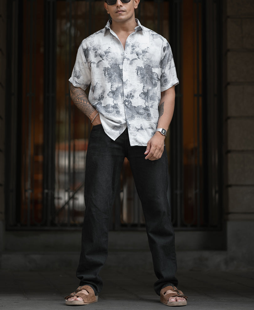 Grey Regular Fit Half Sleeves Shirt