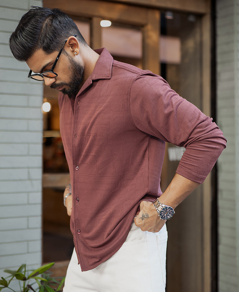 Wine Regular Fit Plain Full Sleeves Shirt